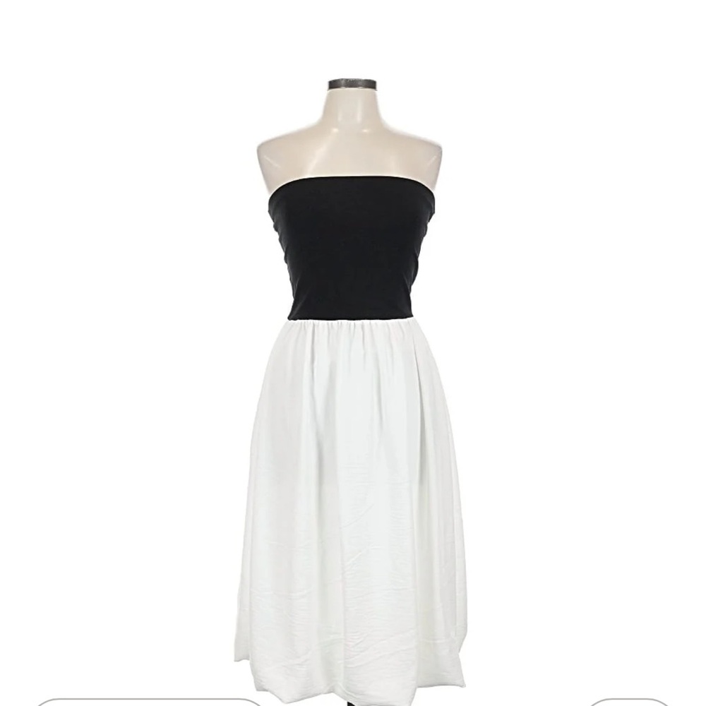 Black and White Midi Dress with Bubble Skirt